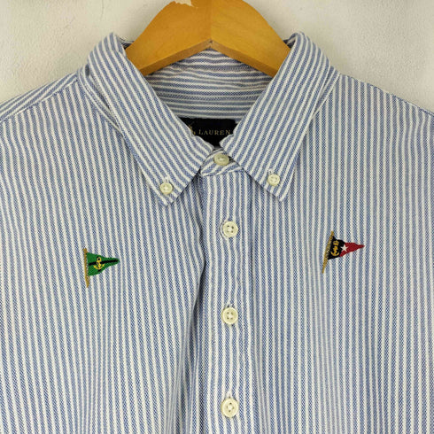 ラルフローレン RALPH LAUREN KNIT OXFORD 総柄ランダム刺繍ストライプ S/S BDポロシャツ メンズ import:XL